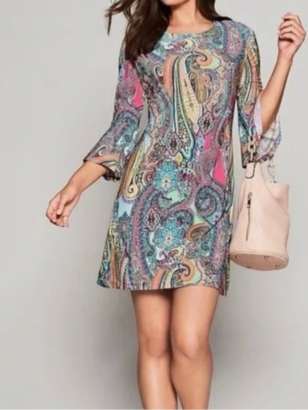 Tommy Hilfiger Paisley Bell Sleeve Stretch 70s/80s Retro Vibe Dress Size 14